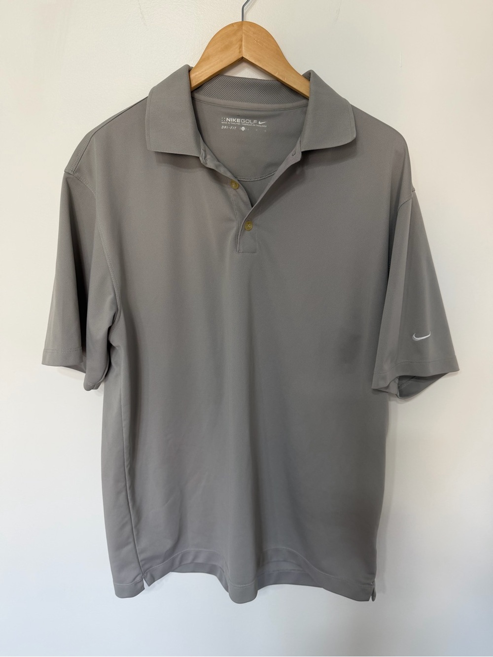 Nike Golf Dri-FIT Light Gray Polo Shirt Men’s Large Performance Swoosh Logo Arm